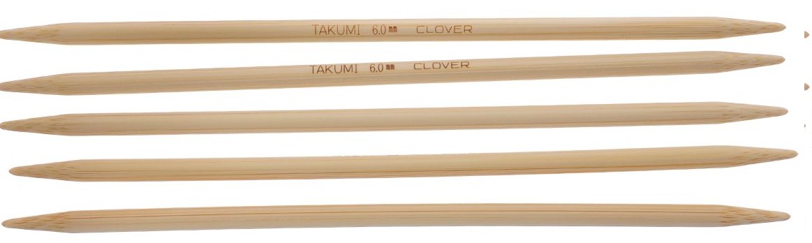 Чулочные бамбуковые спицы Clover, 5 шт, 20 см, 4 мм