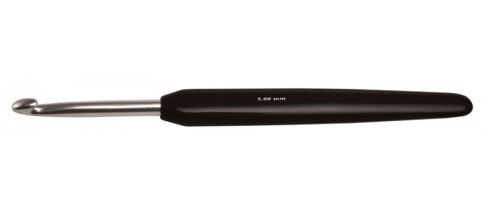 Алюминиевый крючок KnitPro Aluminum Silver с черной эргономической ручкой. 4 мм. Арт.30815