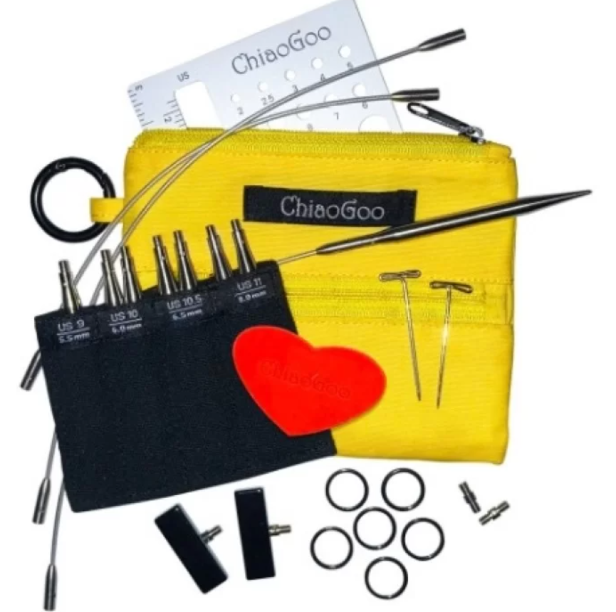 Набор укороченных съемных металлических спиц ChiaoGoo Twist Yellow Shorties 3″ (8 см) в желтом чехле, арт. 7230-L